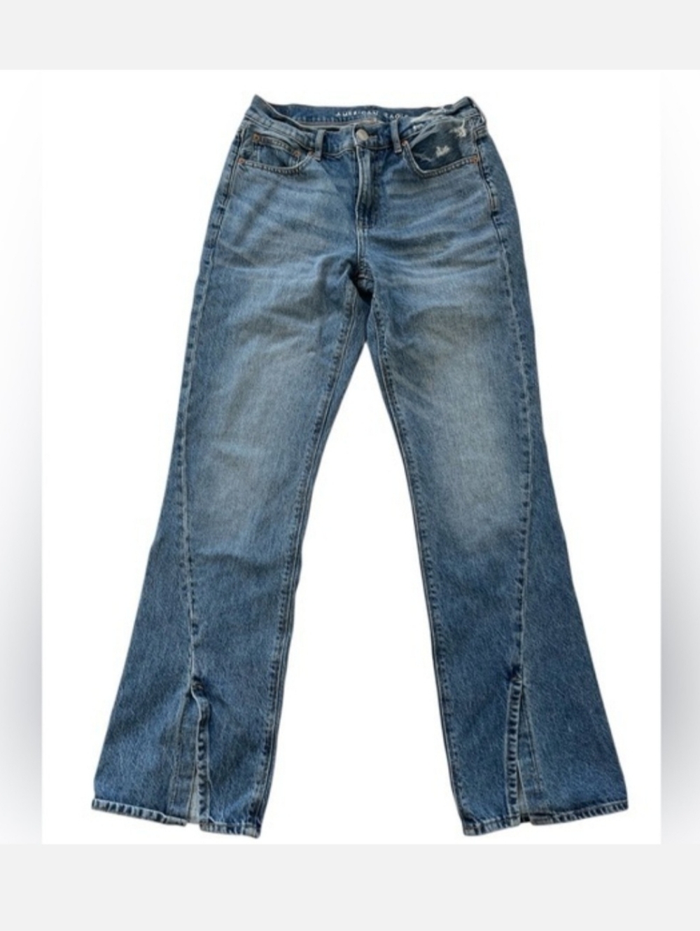 American Eagle Outfitters Men's Medium Blue Bootcut Jeans with Front Slits